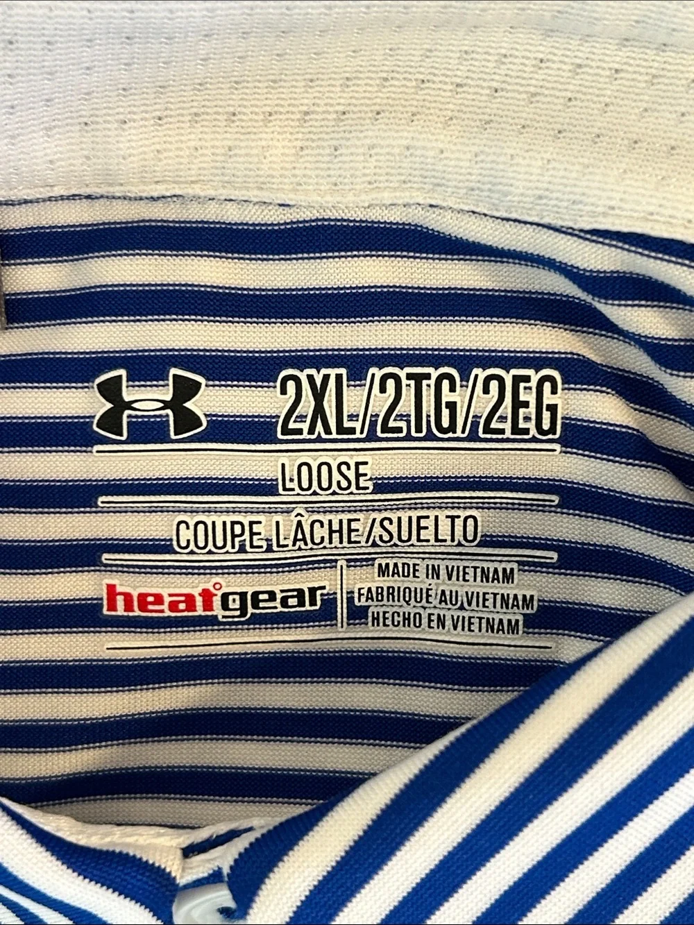 Sold Under Armour Men's Navy and White Striped Golf Polo
